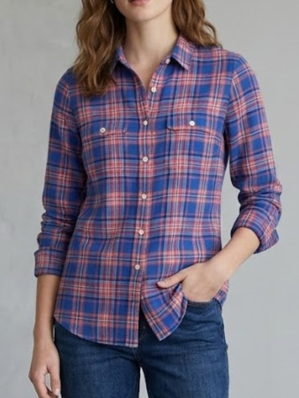 J. Crew Blue Red Plaid Flannel Button shirt Top Women's Size 2